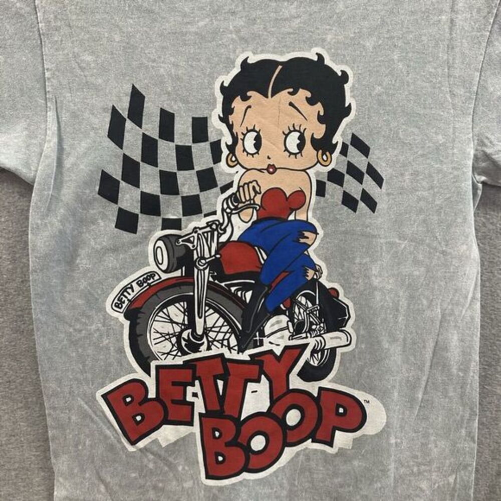 Betty Boop T-Shirt Women Small Medium Grey Short Sleeve Biker Motorcycle Graphic